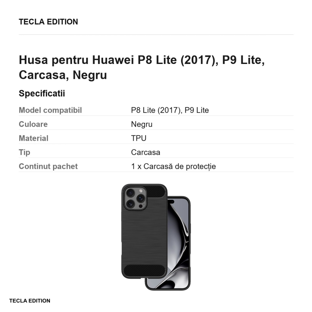 Husa pentru Huawei P8 Lite (2017), P9 Lite, Carcasa, Negru [3]
