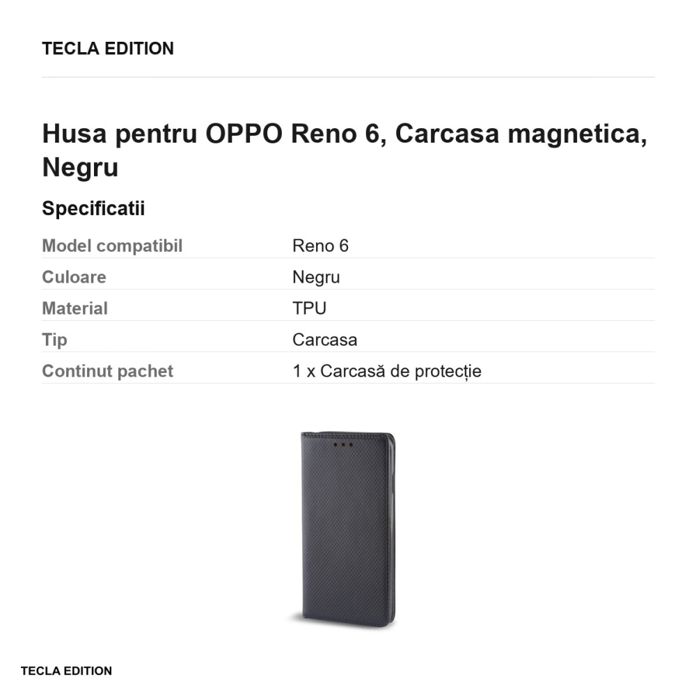 Husa Smart Magnet pentru OPPO Reno 6, tip carte cu inchidere magnetica, Negru [8]