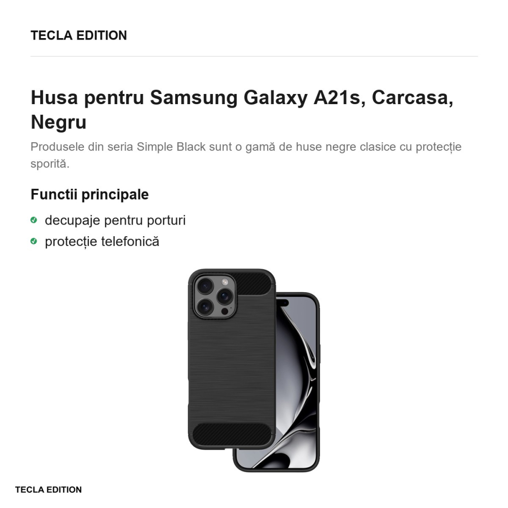 Husa Simple Black pentru Samsung Galaxy A21s, Carcasa, Negru [2]
