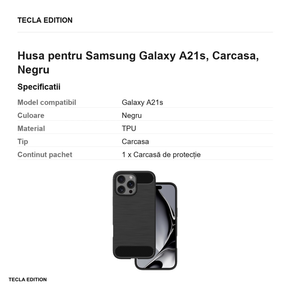 Husa Simple Black pentru Samsung Galaxy A21s, Carcasa, Negru [3]