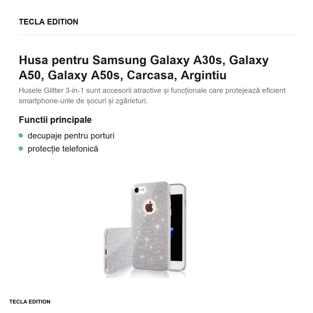 Husa Glitter 3in1 pentru Samsung Galaxy A30s, Galaxy A50, Galaxy A50s, Carcasa, Argintiu [2]