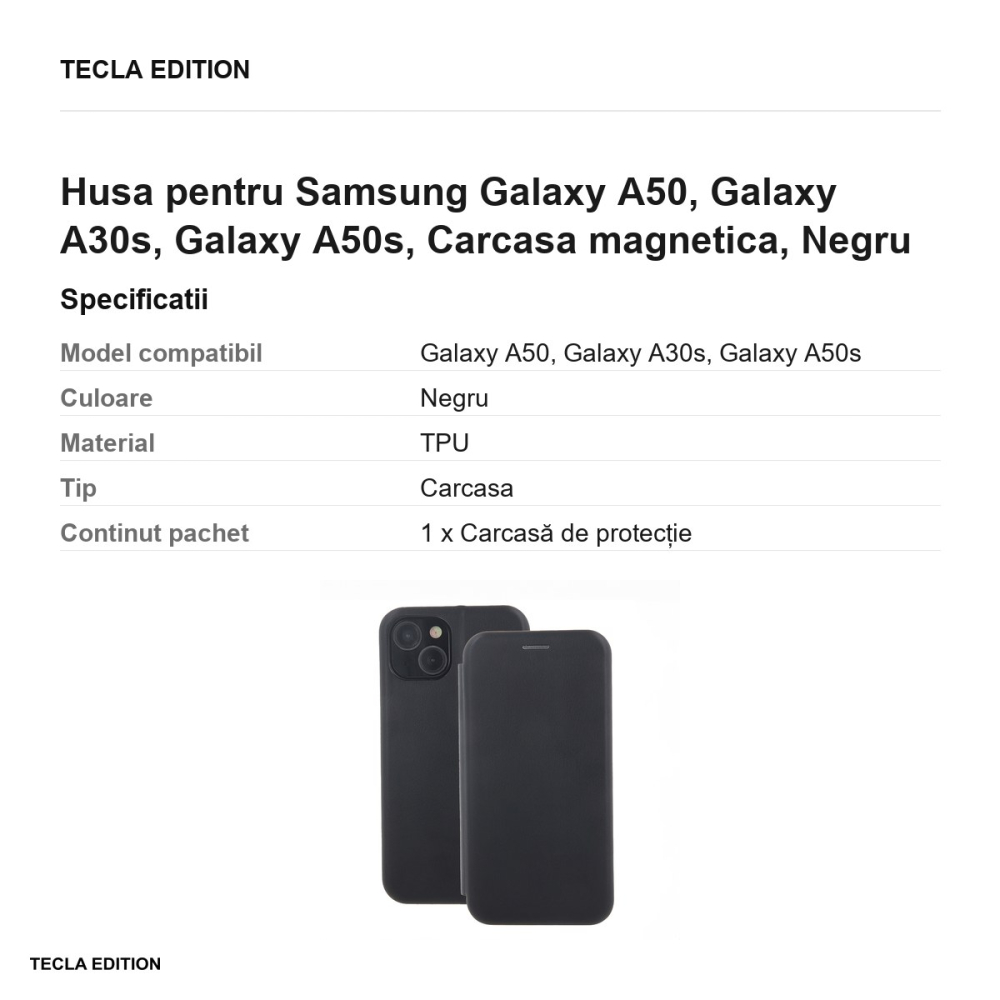Husa Smart Diva pentru Samsung Galaxy A50, Galaxy A30s, Galaxy A50s, tip carte cu inchidere magnetica, Negru [3]