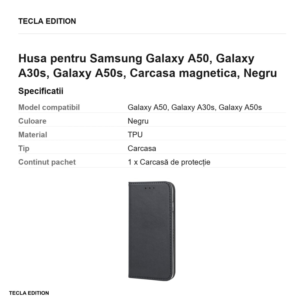 Husa Smart Magnetic pentru Samsung Galaxy A50, Galaxy A30s, Galaxy A50s, tip carte cu inchidere magnetica, Negru [3]