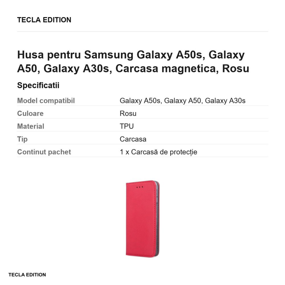 Husa Smart Magnet pentru Samsung Galaxy A50s, Galaxy A50, Galaxy A30s, tip carte cu inchidere magnetica, Rosu [3]