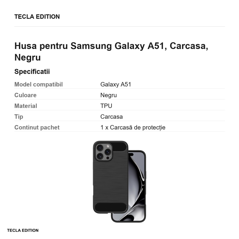Husa Simple Black pentru Samsung Galaxy A51, Carcasa, Negru [3]