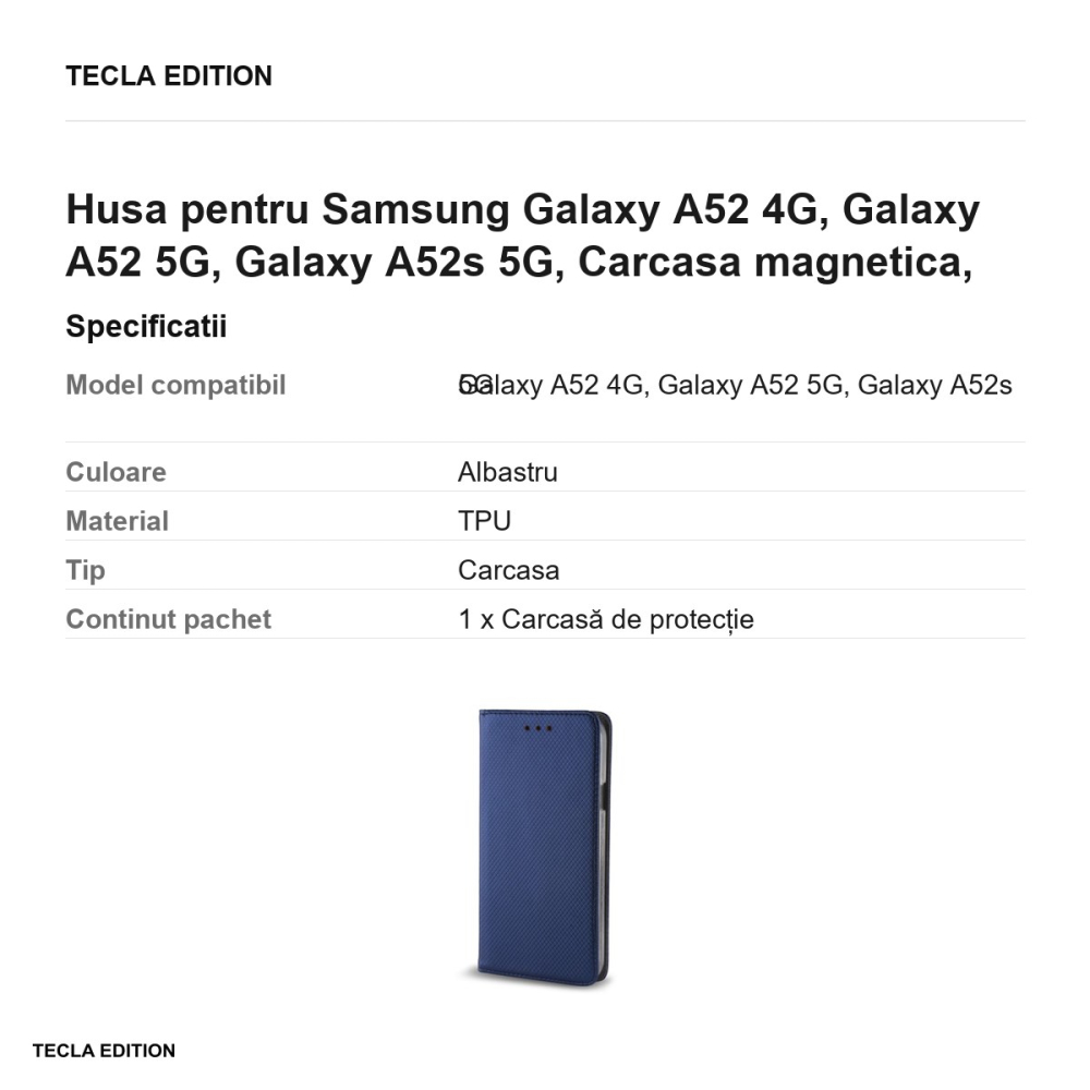 Husa pentru Samsung Galaxy A52 4G, Galaxy A52 5G, Galaxy A52s 5G, Carcasa magnetica, Albastru [3]