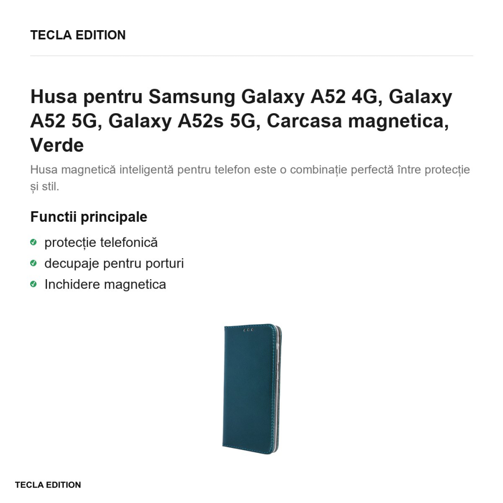Husa pentru Samsung Galaxy A52 4G, Galaxy A52 5G, Galaxy A52s 5G, Carcasa magnetica, Verde [2]