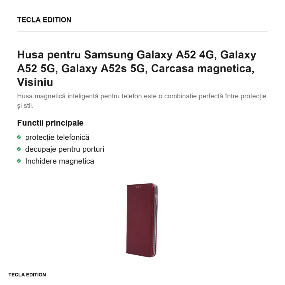 Husa pentru Samsung Galaxy A52 4G, Galaxy A52 5G, Galaxy A52s 5G, Carcasa magnetica, Visiniu [2]