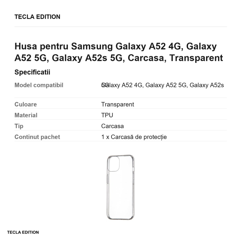 Husa pentru Samsung Galaxy A52 4G, Galaxy A52 5G, Galaxy A52s 5G, Carcasa, Transparent [3]