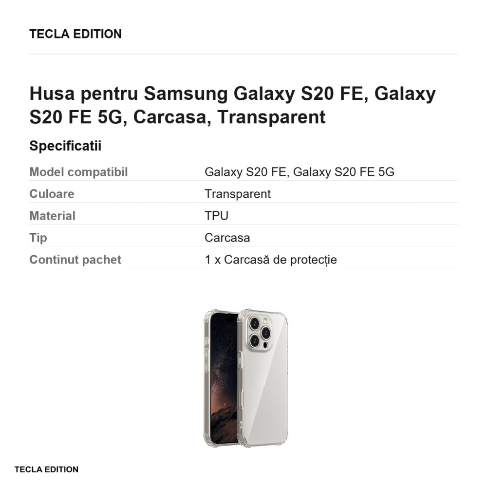 Husa pentru Samsung Galaxy S20 FE, Galaxy S20 FE 5G, Carcasa, Transparent [3]