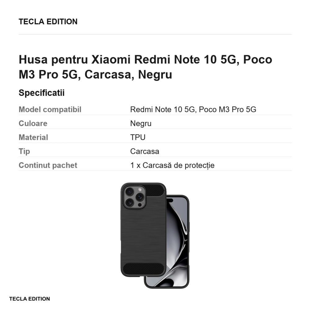 Husa pentru Xiaomi Redmi Note 10 5G, Poco M3 Pro 5G, Carcasa, Negru [3]