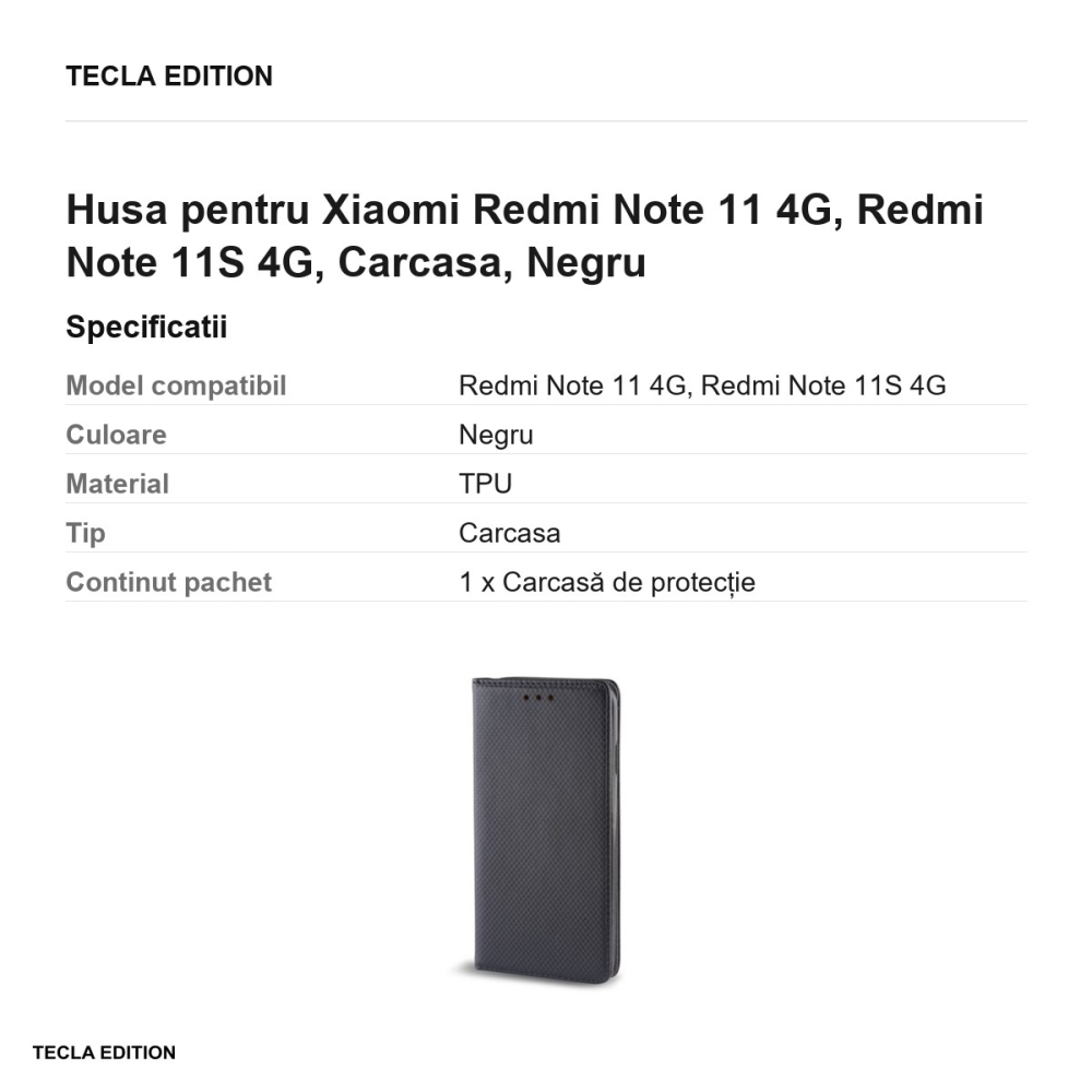 Husa pentru Xiaomi Redmi Note 11 4G, Redmi Note 11S 4G, Carcasa, Negru [3]