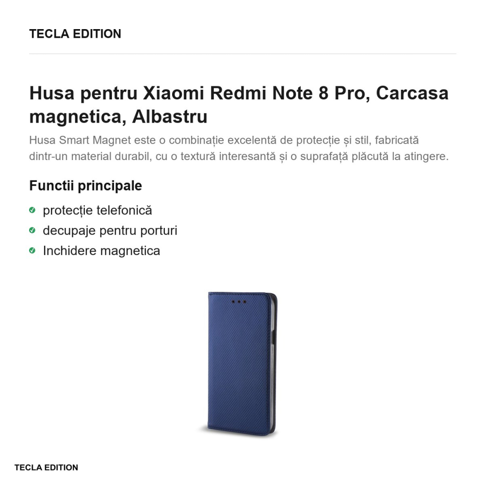 Husa Smart Magnet pentru Xiaomi Redmi Note 8 Pro, tip carte cu inchidere magnetica, Albastru [2]