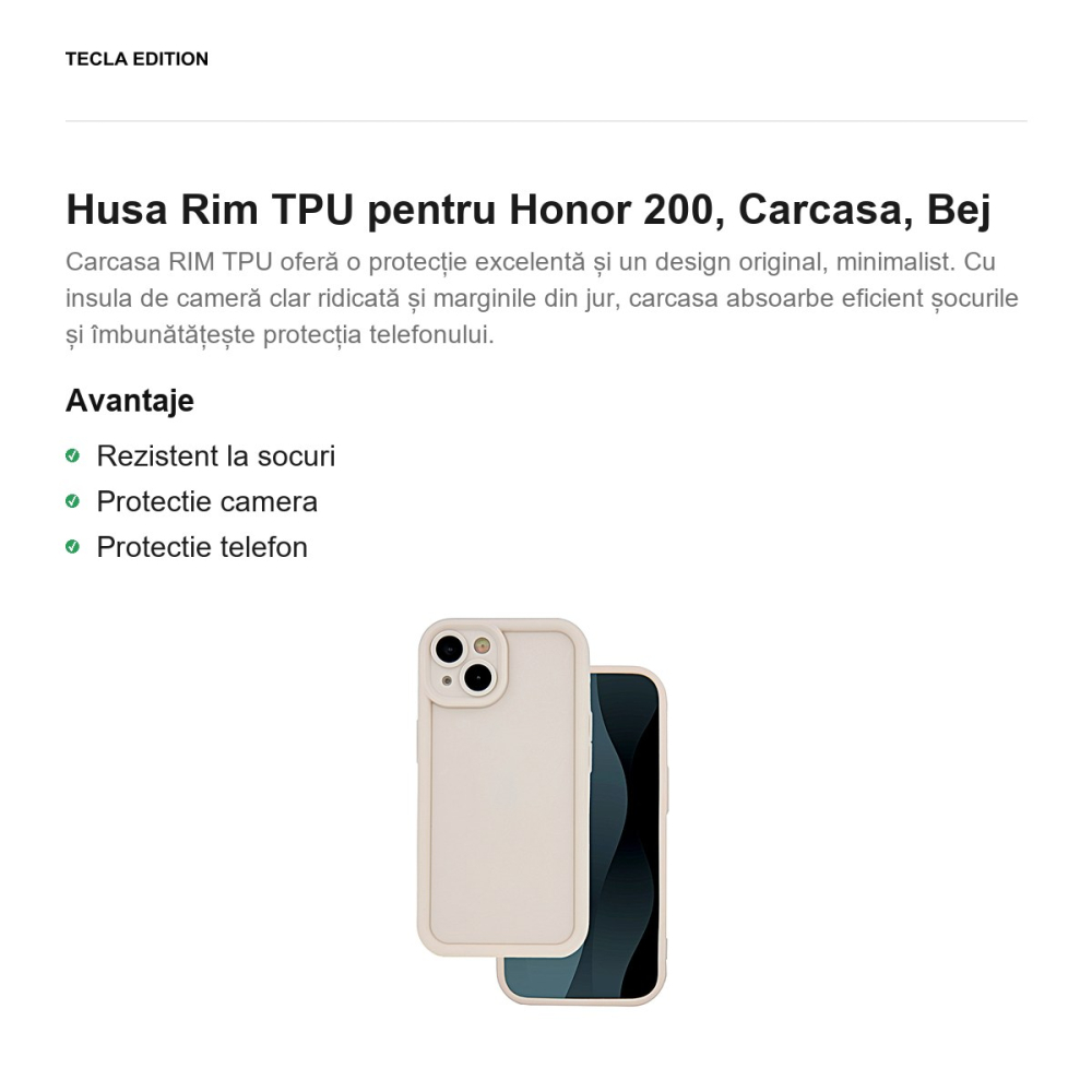 Husa Rim TPU pentru Honor 200, Carcasa, Bej [2]
