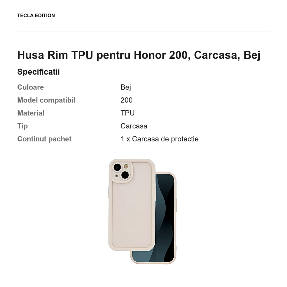 Husa Rim TPU pentru Honor 200, Carcasa, Bej [3]