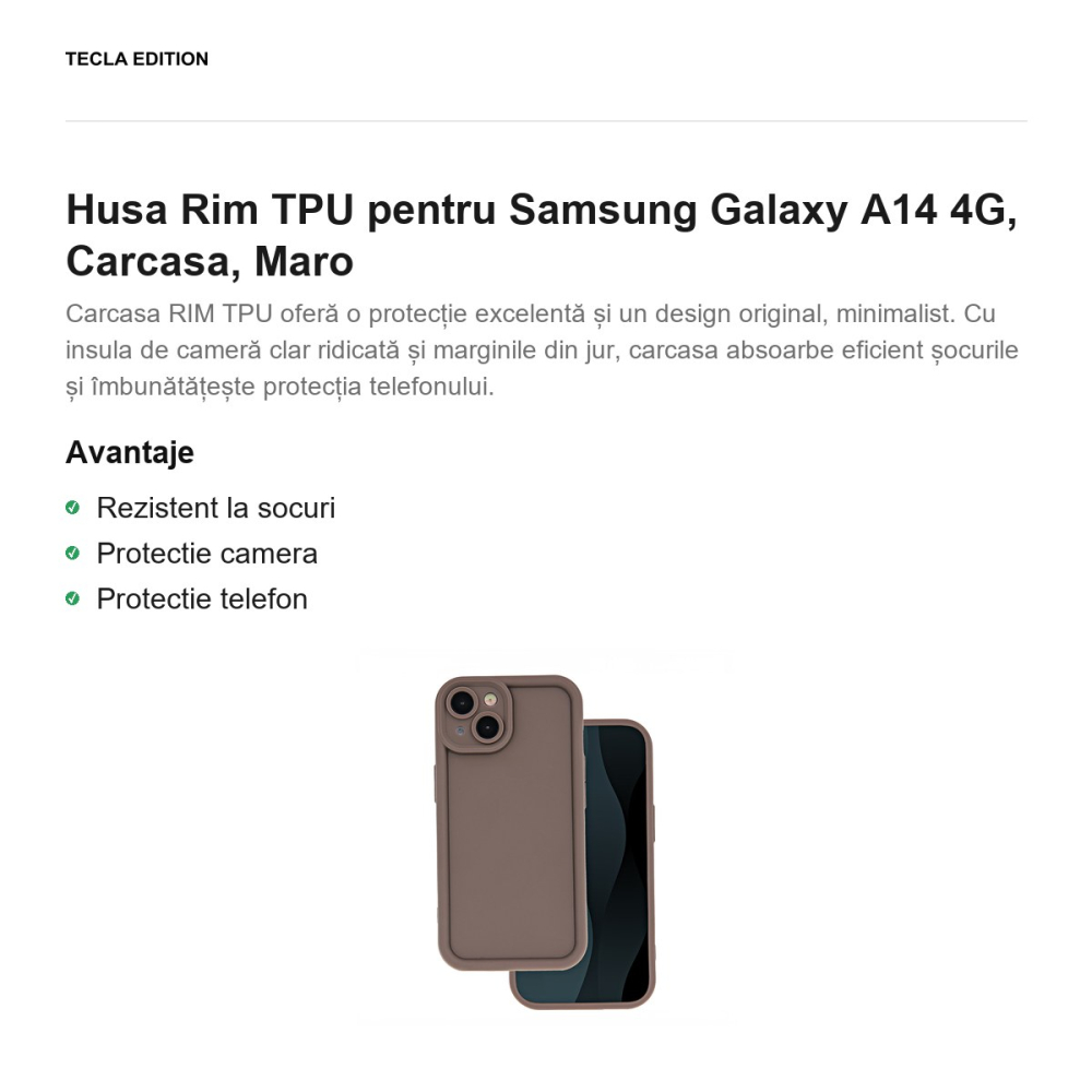 Husa Rim TPU pentru Samsung Galaxy A14 4G, Carcasa, Maro [2]
