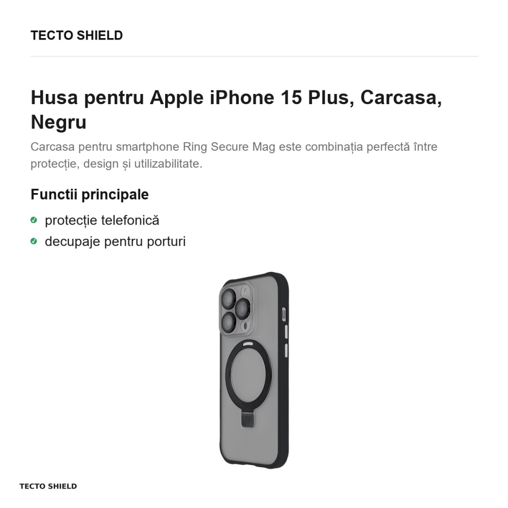 Husa Ring Secure Mag pentru Apple iPhone 15 Plus, Carcasa, Negru [2]