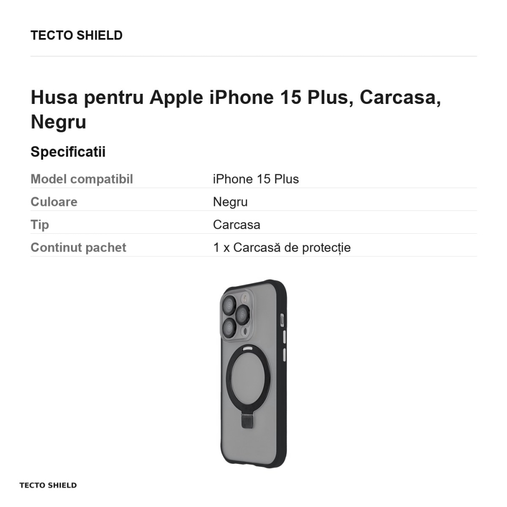 Husa Ring Secure Mag pentru Apple iPhone 15 Plus, Carcasa, Negru [3]