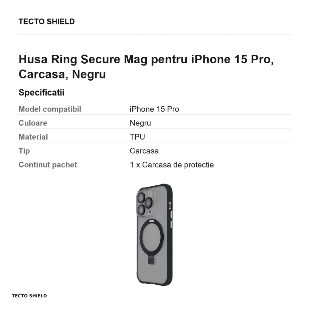 Husa Ring Secure Mag pentru iPhone 15 Pro, Carcasa, Negru [3]
