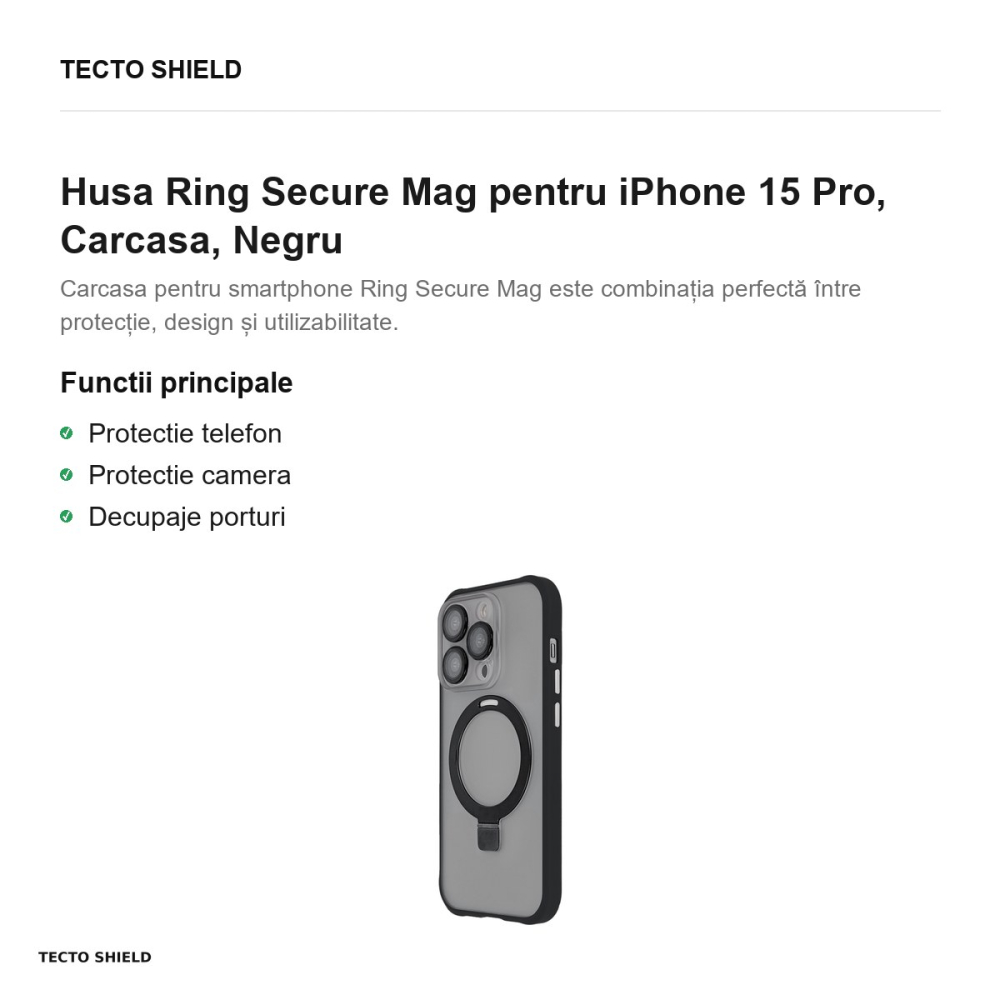 Husa Ring Secure Mag pentru iPhone 15 Pro, Carcasa, Negru [2]