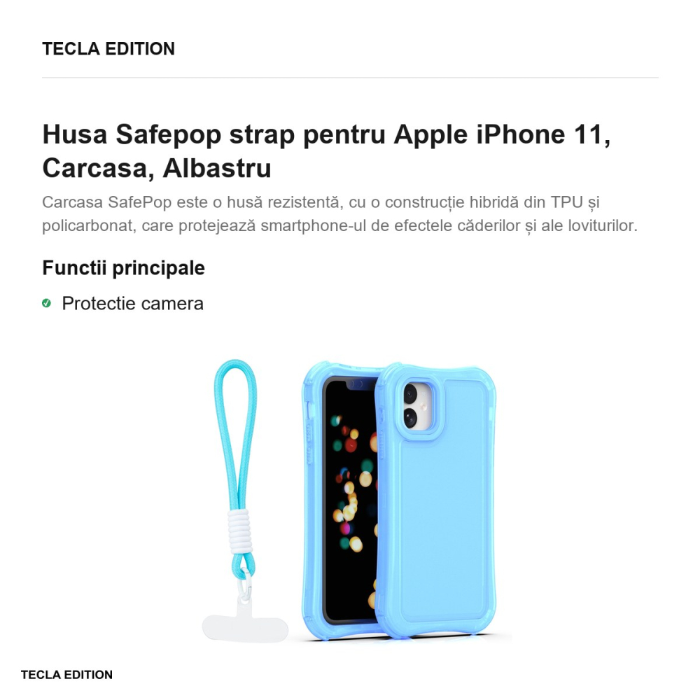 Husa Safepop strap pentru Apple iPhone 11, Carcasa, Albastru [2]
