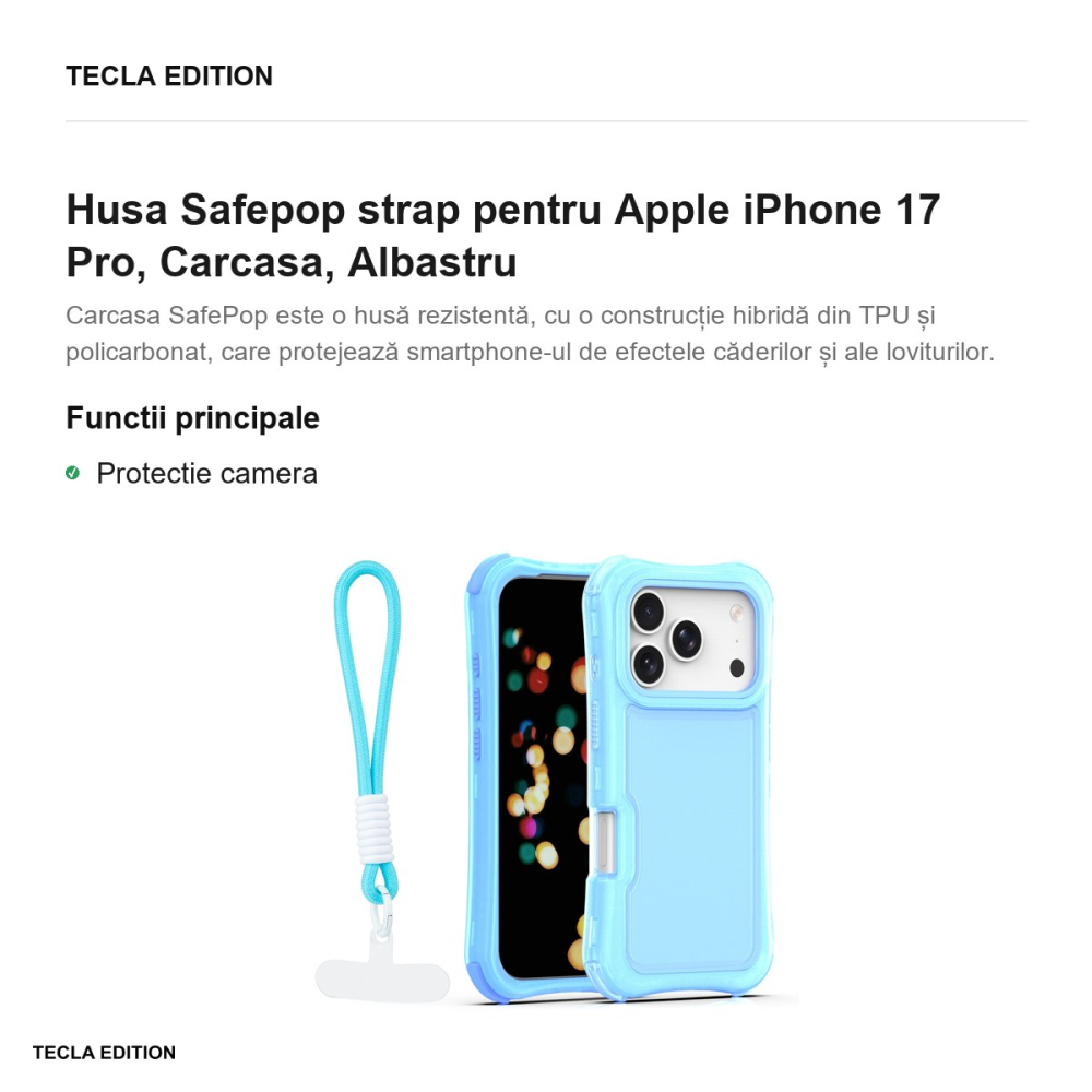 Husa Safepop strap pentru Apple iPhone 17 Pro, Carcasa, Albastru [2]