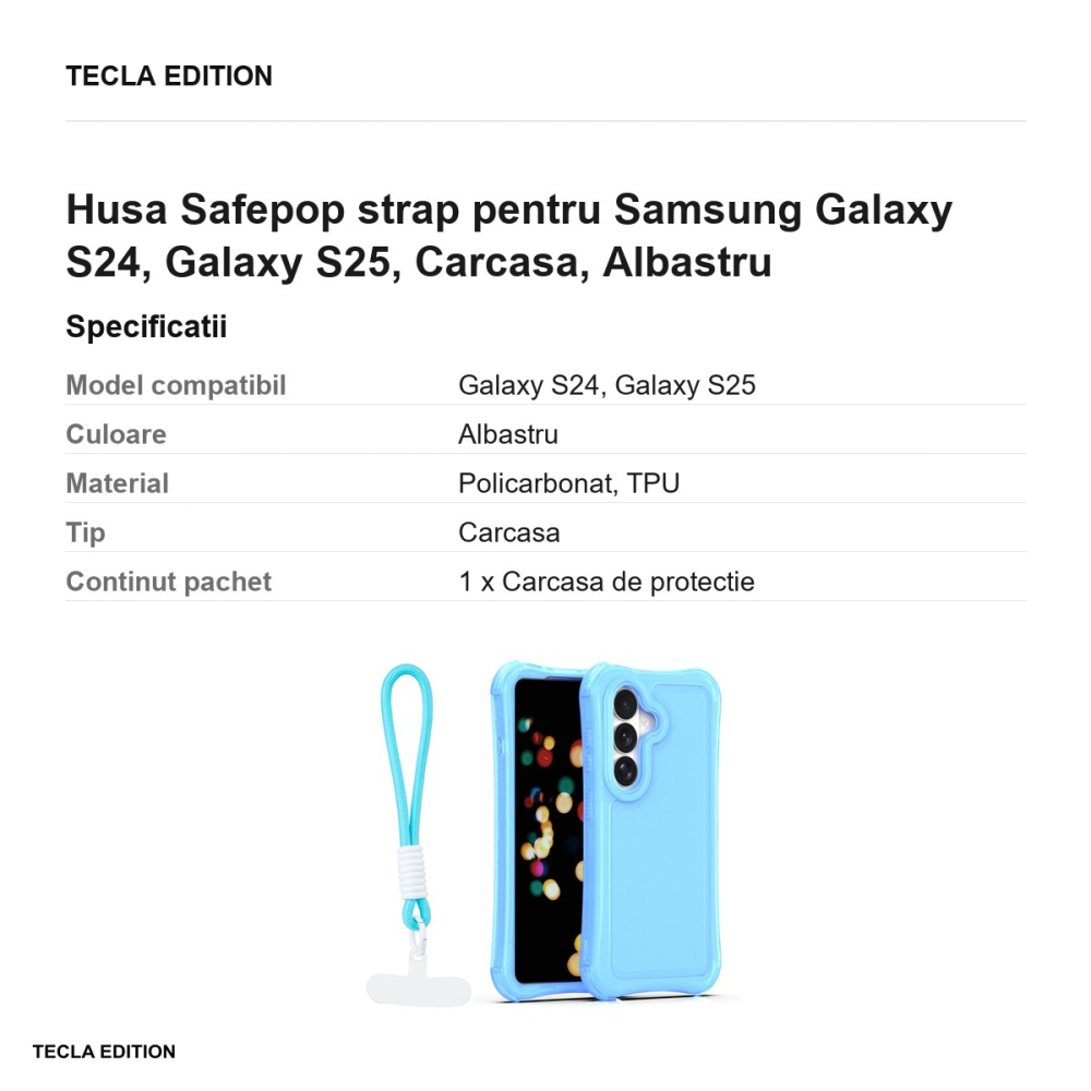 Husa Safepop strap pentru Samsung Galaxy S24, Galaxy S25, Carcasa, Albastru [3]