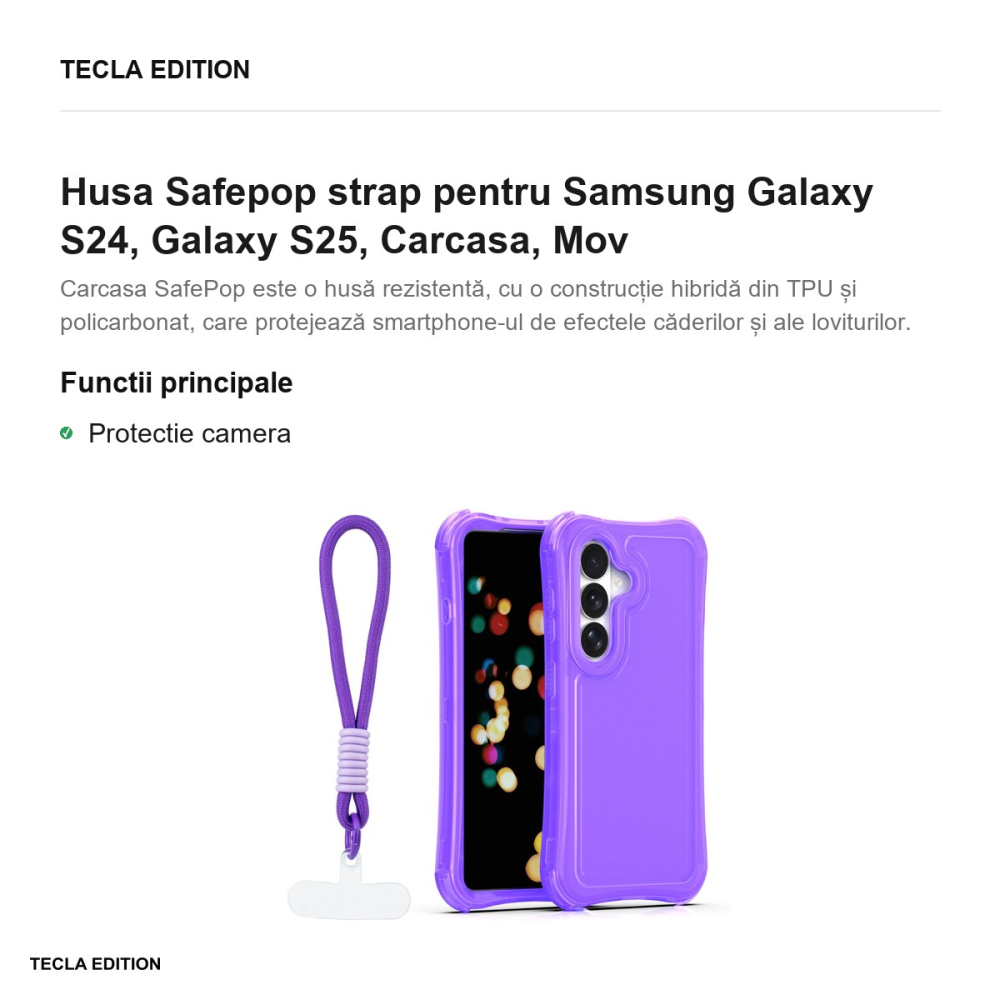 Husa Safepop strap pentru Samsung Galaxy S24, Galaxy S25, Carcasa, Mov [2]