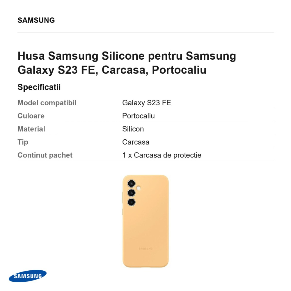 Husa Samsung Silicone pentru Samsung Galaxy S23 FE, Carcasa, Portocaliu [3]
