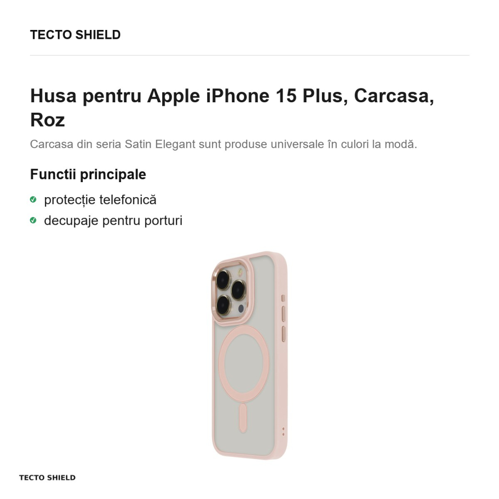 Husa Satin Elegant Mag pentru Apple iPhone 15 Plus, Carcasa, Roz [2]