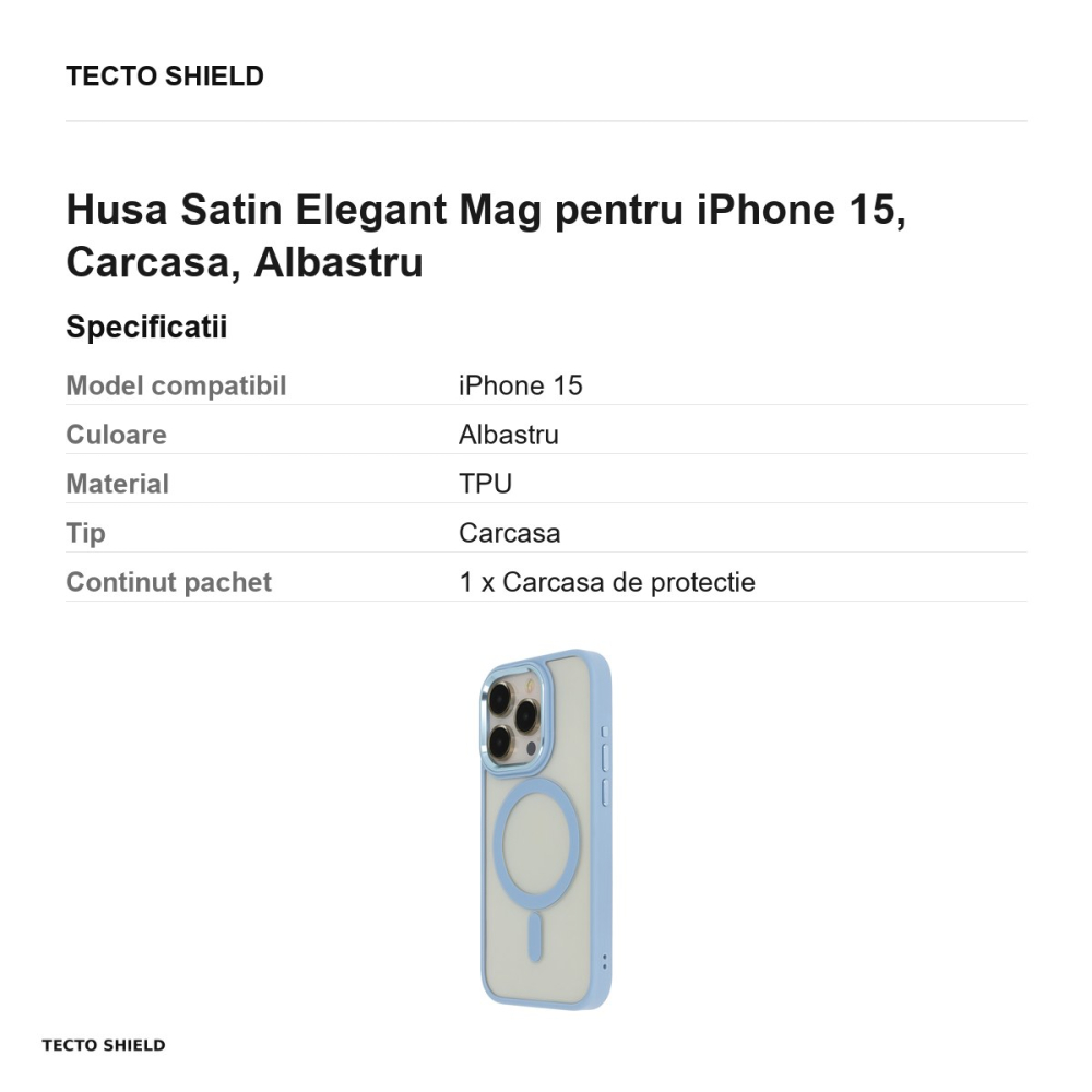 Husa Satin Elegant Mag pentru iPhone 15, Carcasa, Albastru [3]