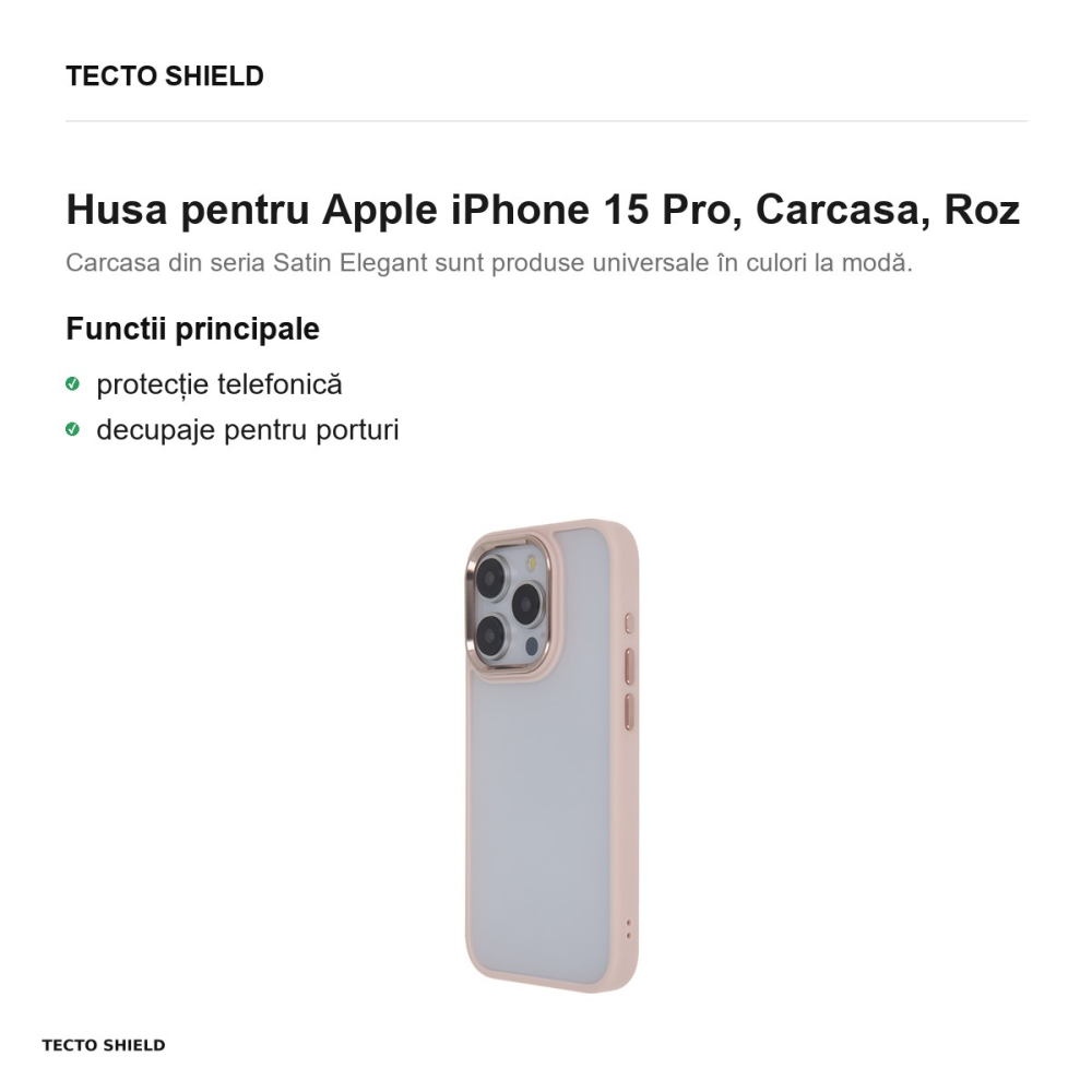 Husa Satin Elegant Matt pentru Apple iPhone 15 Pro, Carcasa, Roz [2]