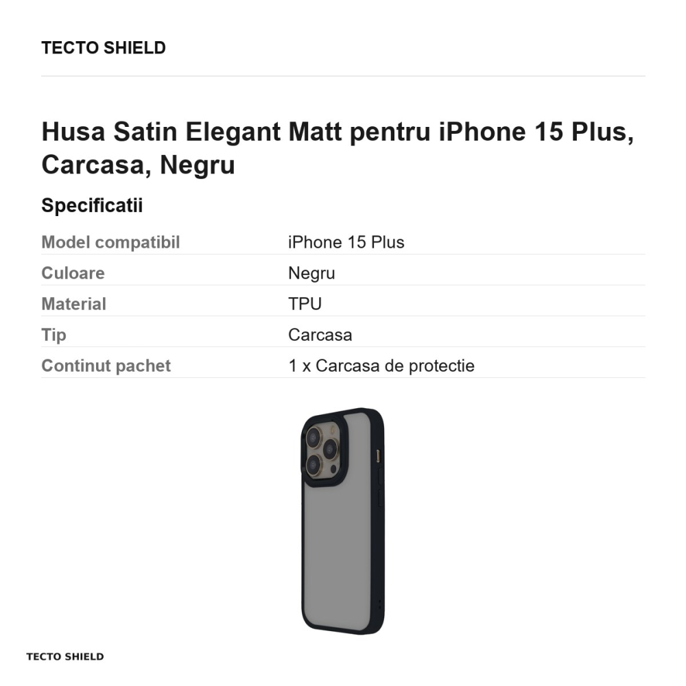 Husa Satin Elegant Matt pentru iPhone 15 Plus, Carcasa, Negru [3]