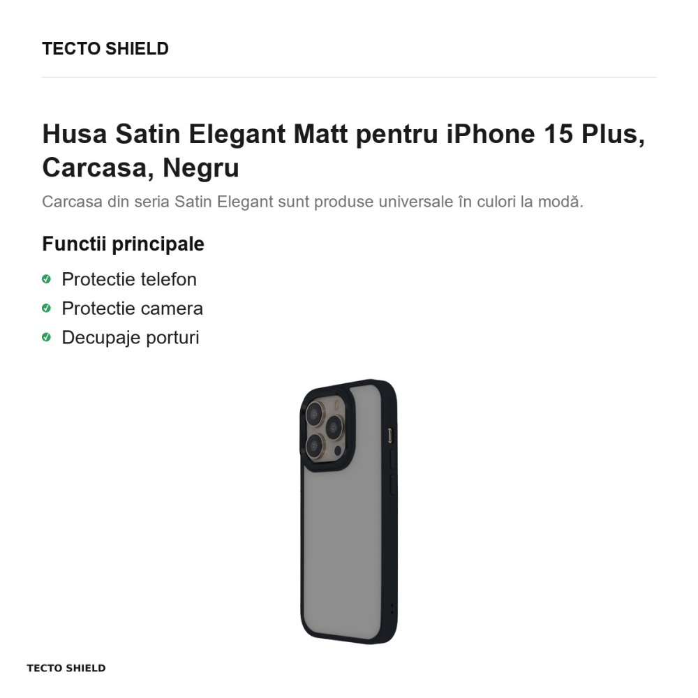 Husa Satin Elegant Matt pentru iPhone 15 Plus, Carcasa, Negru [2]