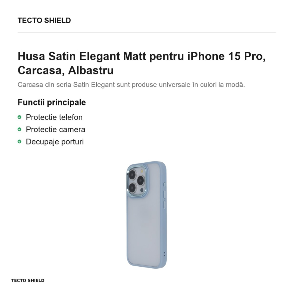 Husa Satin Elegant Matt pentru iPhone 15 Pro, Carcasa, Albastru [2]