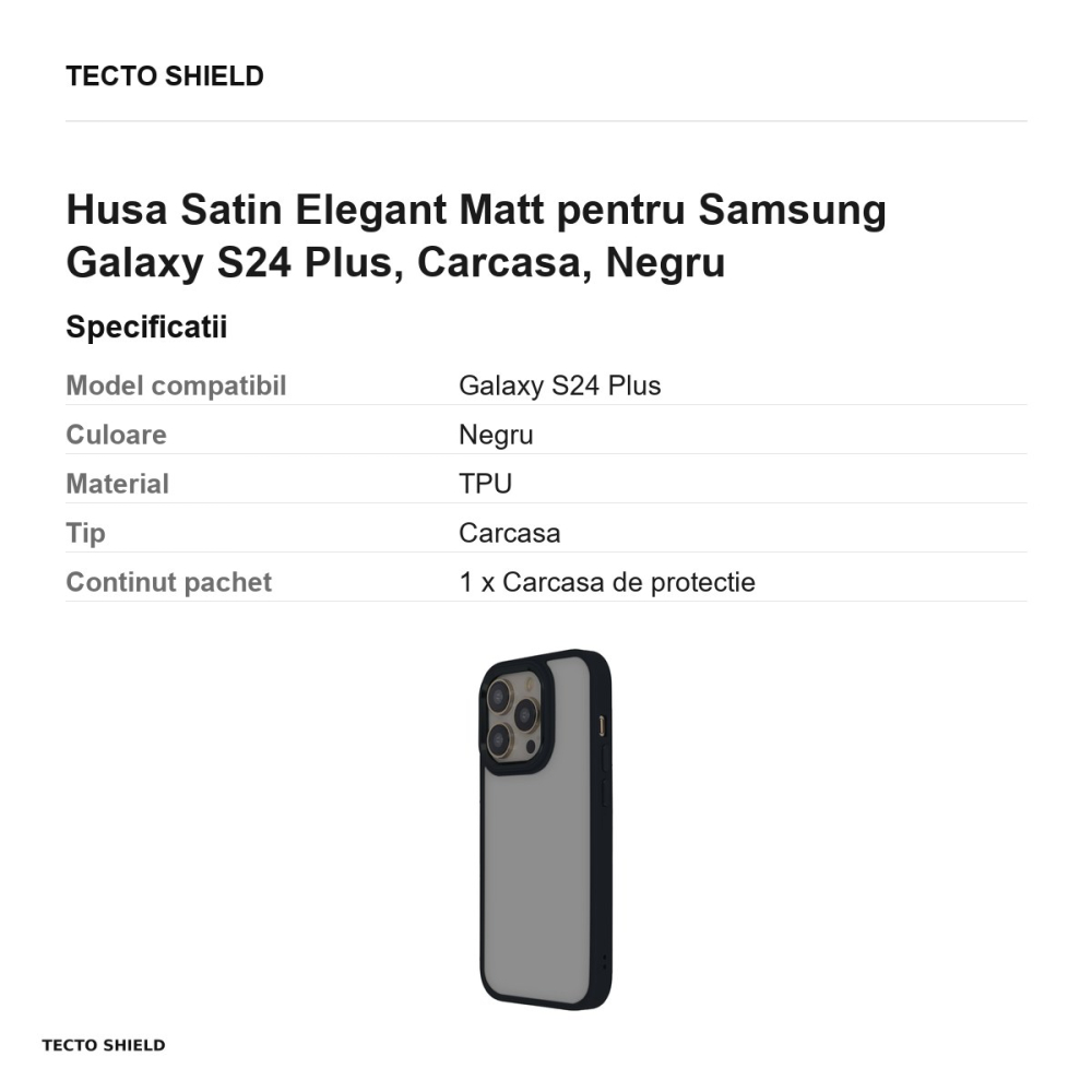 Husa Satin Elegant Matt pentru Samsung Galaxy S24 Plus, Carcasa, Negru [3]