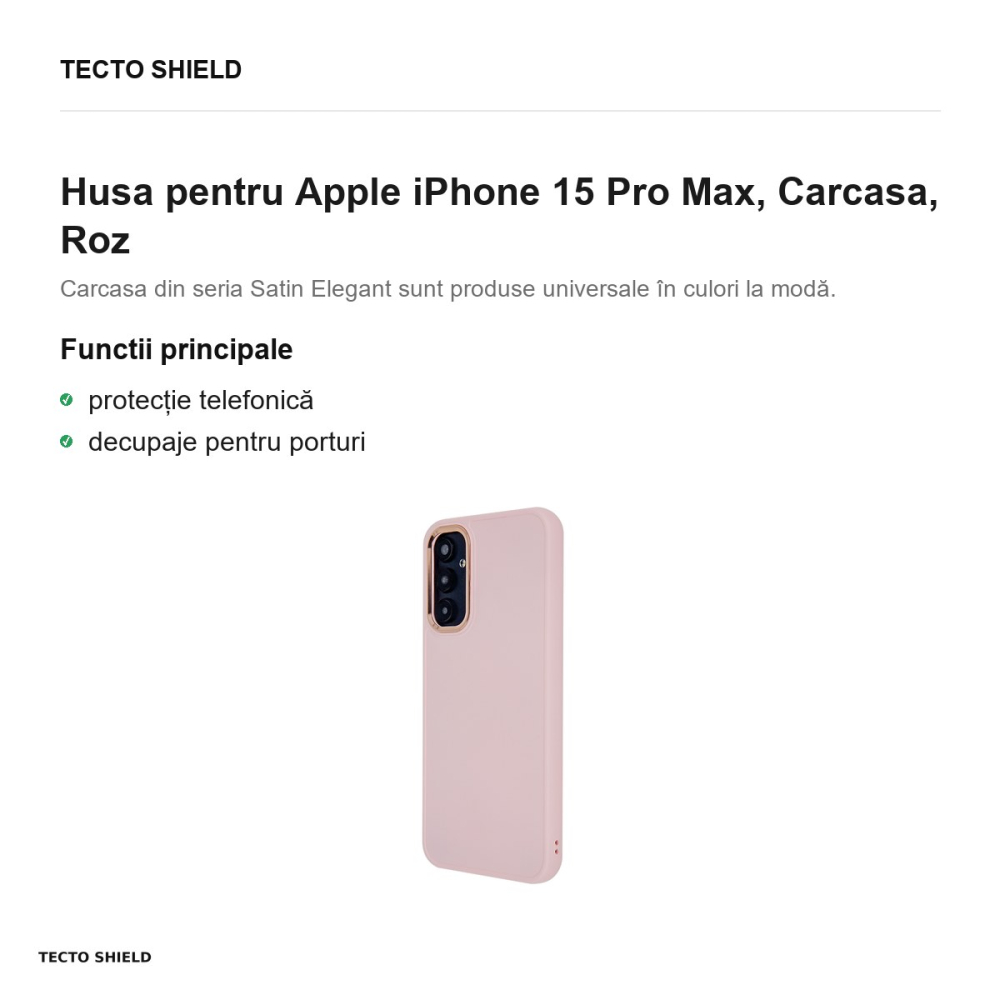 Husa Satin Elegant pentru Apple iPhone 15 Pro Max, Carcasa, Roz [2]