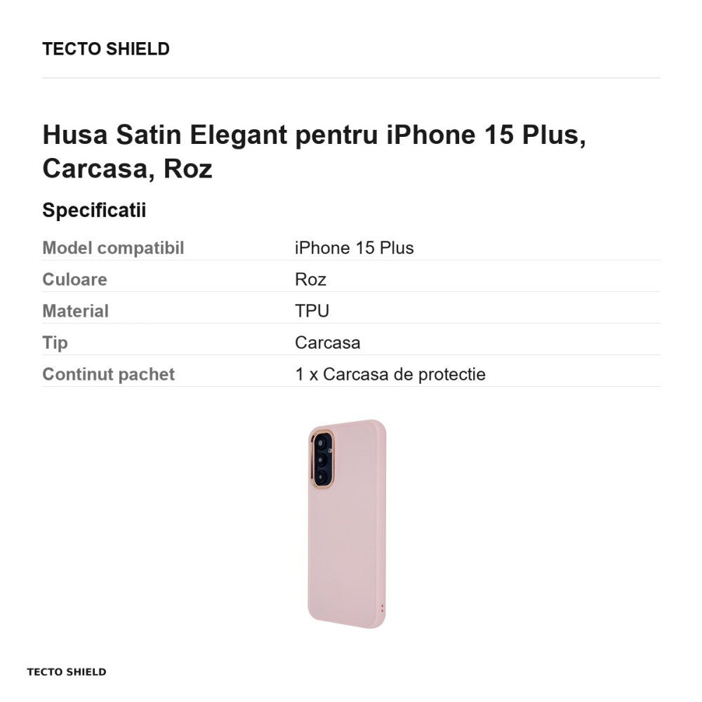 Husa Satin Elegant pentru iPhone 15 Plus, Carcasa, Roz [3]