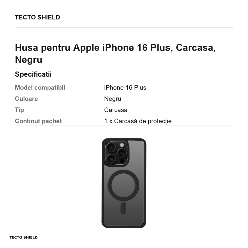 Husa Satin Matt Mag pentru Apple iPhone 16 Plus, Carcasa, Negru [3]