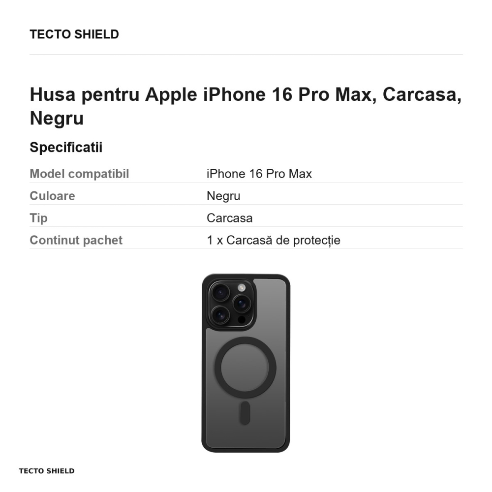 Husa Satin Matt Mag pentru Apple iPhone 16 Pro Max, Carcasa, Negru [3]