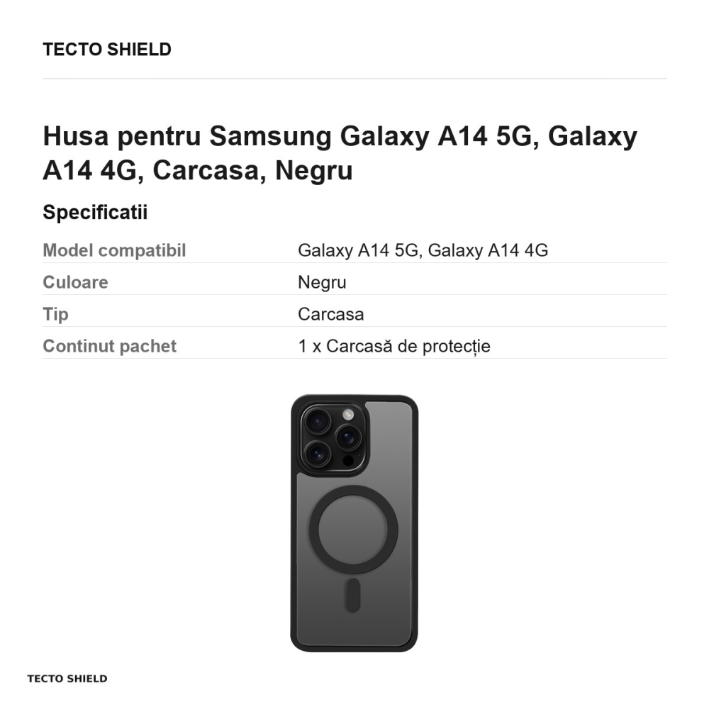 Husa Satin Matt Mag pentru Samsung Galaxy A14 5G, Galaxy A14 4G, Carcasa, Negru [3]