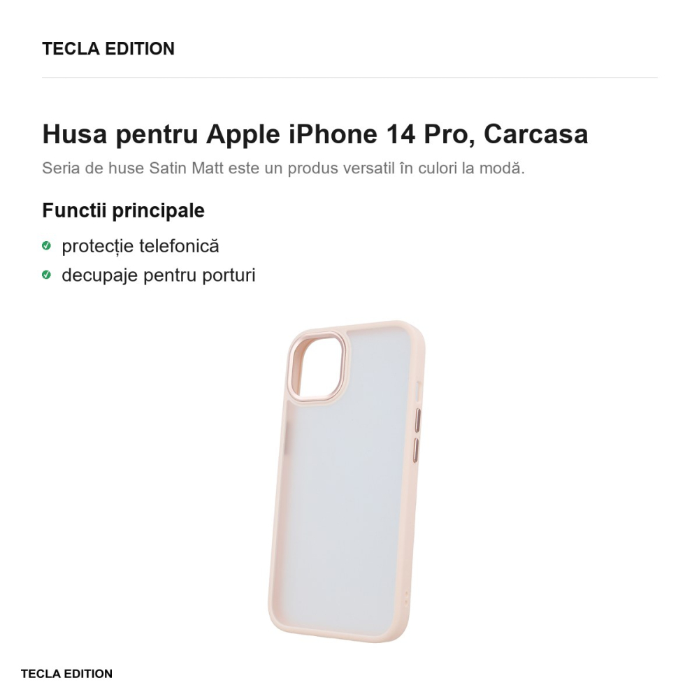 Husa Satin Matt pentru Apple iPhone 14 Pro, Carcasa, Roz [2]