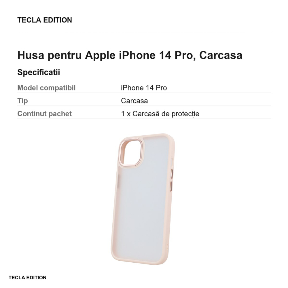 Husa Satin Matt pentru Apple iPhone 14 Pro, Carcasa, Roz [3]