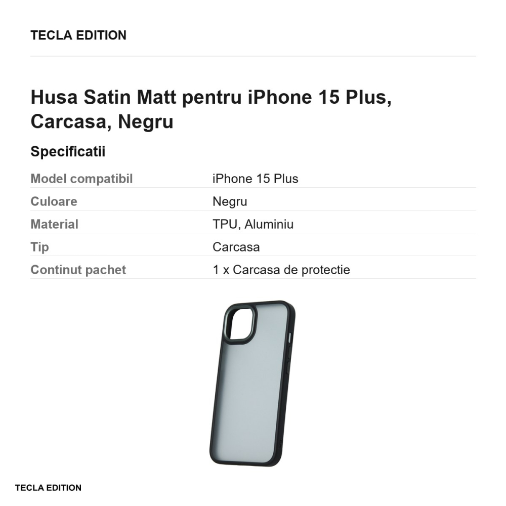 Husa Satin Matt pentru iPhone 15 Plus, Carcasa, Negru [3]