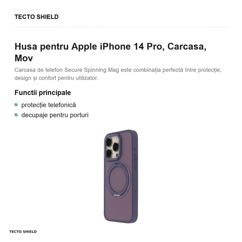 Husa Secure Spinning Mag pentru Apple iPhone 14 Pro, Carcasa, Mov [2]