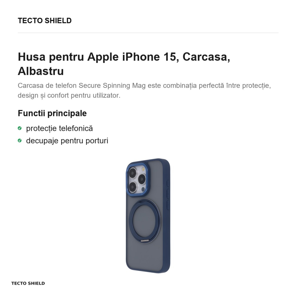 Husa Secure Spinning Mag pentru Apple iPhone 15, Carcasa, Albastru [2]