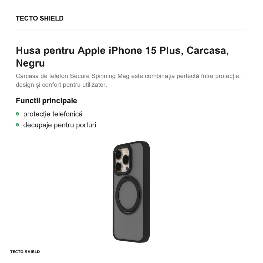 Husa Secure Spinning Mag pentru Apple iPhone 15 Plus, Carcasa, Negru [2]