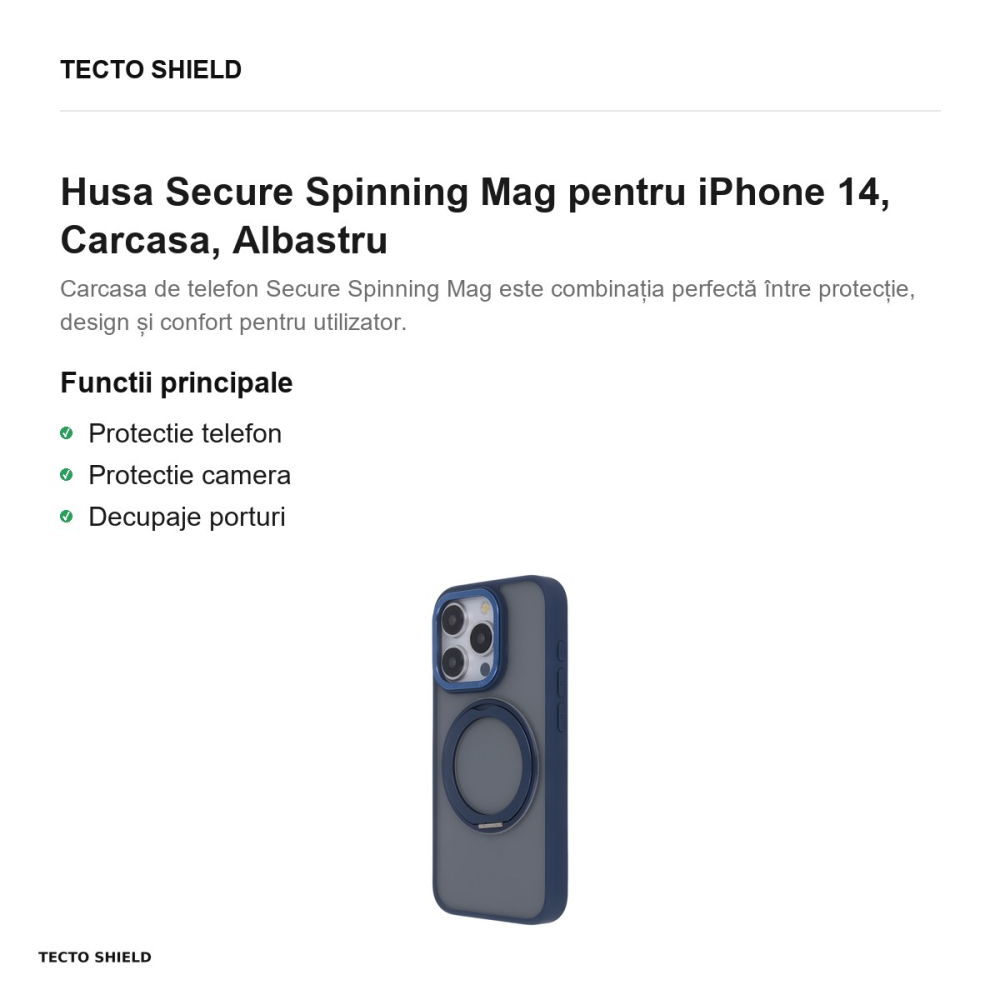 Husa Secure Spinning Mag pentru iPhone 14, Carcasa, Albastru [2]