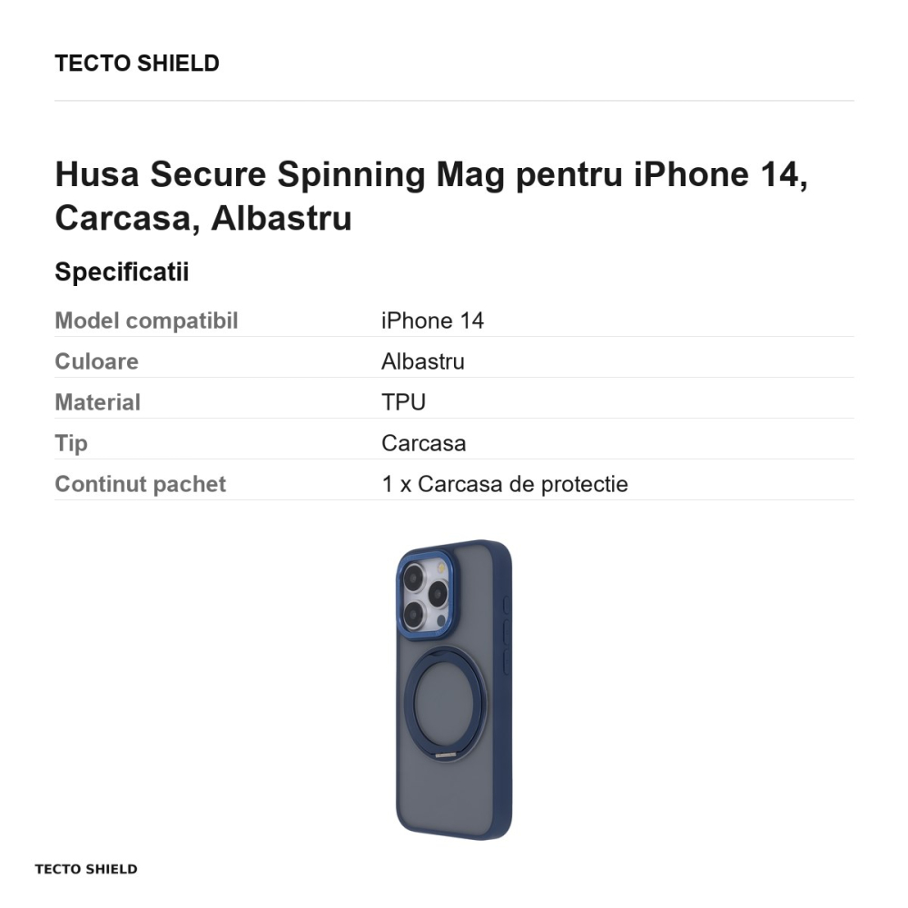 Husa Secure Spinning Mag pentru iPhone 14, Carcasa, Albastru [3]