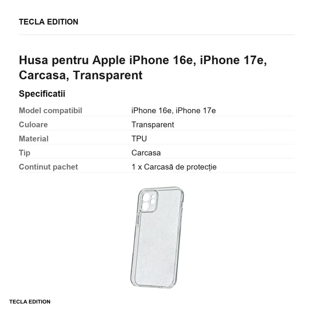 Husa Shine pentru Apple iPhone 16e, iPhone 17e, Carcasa, Transparent [3]